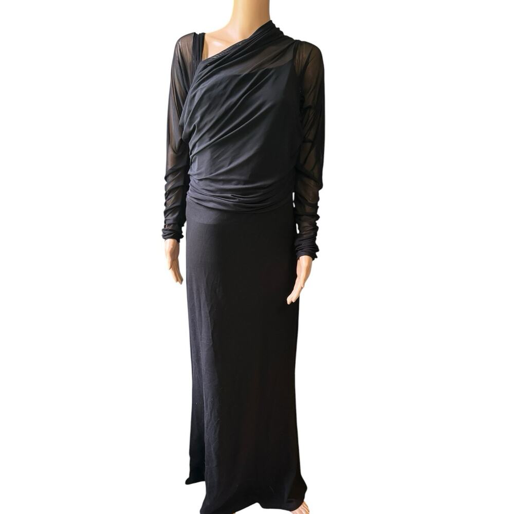 NWOT Marcella Monroe Long Sleeve Mermaid Gown Large Black Sheer Mesh Ponte Knit - Picture 3 of 8